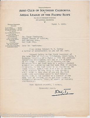 KURT TURNER AERO CLUB AVIATION AUTOGRAPH SIGNED LETTER TO HENRY WOODHOUSE 1920 - K-townConsignments