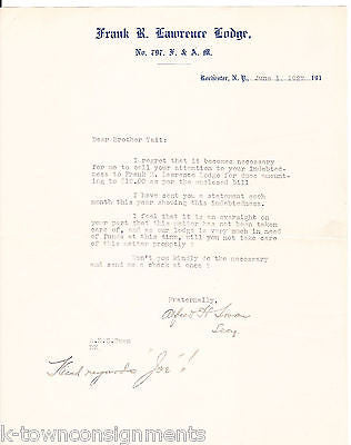 FRANK R. LAWRENCE LODGE ROCHESTER NY FREEMASON SIGNED STATIONERY LETTERHEAD 1927 - K-townConsignments