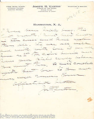 JOSEPH GARTON JUSTICE OF THE PEACE HAMMONTON NJ AUTOGRAPH SIGNED LETTER 1908 - K-townConsignments