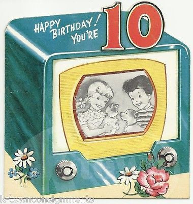 Happy 10th Birthday Vintage TV Graphic Art Birthday Greetings Card - K-townConsignments