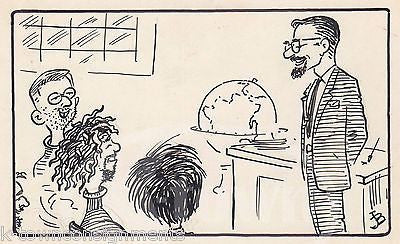 UNIVERSITY PROFESSOR HIPPIE COLLEGE STUDENTS  INK SKETCH POLITICAL CARTOON - K-townConsignments