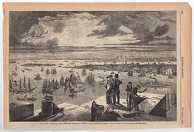 BROOKLYN TOWER NEW YORK HARBOR VIEW HUDSON RIVER ANTIQUE ENGRAVING PRINT 1873 - K-townConsignments