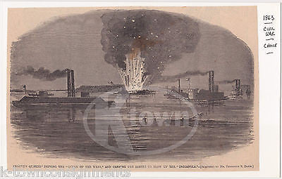 CIVIL WAR NAVAL BATTLE BACHE'S QUAKER INDIANOLA SHIPS ANTIQUE ENGRAVING PRINT - K-townConsignments