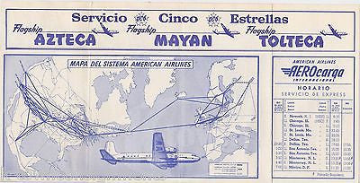 AMERICAN AIRLINES DC-6 FLAGSHIPS VINTAGE SPANISH ADVERTISING TIMETABLE BROCHURE - K-townConsignments