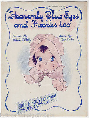 HEAVENLY BLUE EYES & FRECKLES TOO VINTAGE CRY BABY GRAPHIC ART SHEET MUSIC 1945 - K-townConsignments
