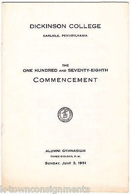 DICKINSON COLLEGE CARLISLE PA VINTAGE GRADUATION COMMENCEMENT PROGRAM 1951 - K-townConsignments