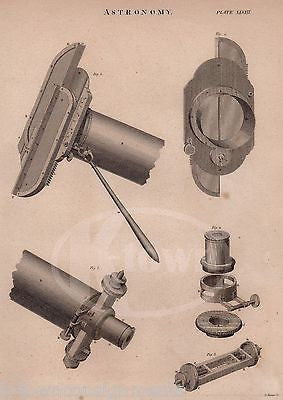 ASTRONOMY TELESCOPE SCIENTIFIC APPARATUS  ANTIQUE GRAPHIC ENGRAVING PRINT 1832 - K-townConsignments