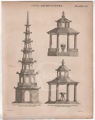 TA-HO PAGODA CANTON TEMPLES ANTIQUE CHINESE ARCHITECTURE ENGRAVING PRINT 1832 - K-townConsignments