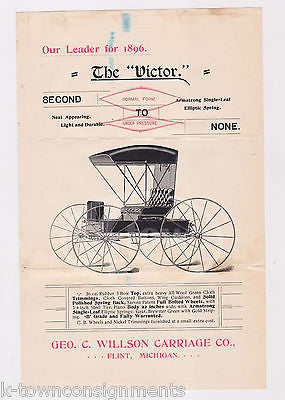 THE VICTOR HORSE CARRIAGE FLINT MICHIGAN ANTIQUE ADVERTISING BROADSIDE FLYER - K-townConsignments