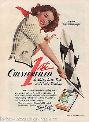 ELLEN DREW MOVIE ACTRESS CHESTERFIELD CIGARETTE MAGAZINE PAGE ADVERTISEMENT 1941 - K-townConsignments