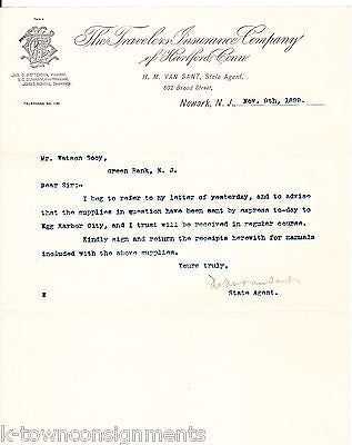 HARTFORD TRAVELERS INSURANCE H. M. VANSANT ANTIQUE SIGNED STATIONERY LETTER 1899 - K-townConsignments