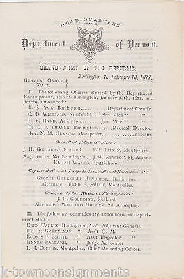 GRAND ARMY OF THE REPUBLIC VERMONT ANTIQUE CIVIL WAR VETERAN DOCUMENTS 1873-1877 - K-townConsignments