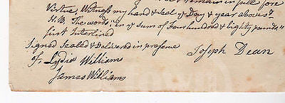 JOSEPH DEAN TAUNTON MASSACHUSETTS 1792 ANTIQUE AUTOGRAPH SIGNED LAND DOCUMENT - K-townConsignments