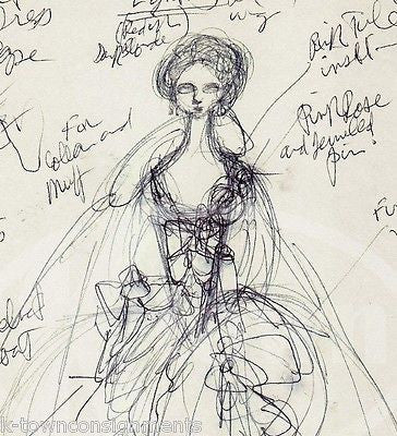 DER ROSENKAVALIER PRINCESS MARSCHALLIN SILK GARNET DRESS COSTUME DESIGN SKETCH - K-townConsignments