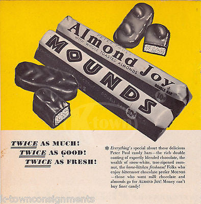 MOUNDS ALMOND JOY PETER PAUL CANDY BARS VINTAGE GRAPHIC ADVERTISING POSTER FLYER - K-townConsignments