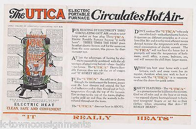 UTICA ELECTRIC PORTABLE FURNACES LANCASTER PA ANTIQUE GRAPHIC ADVERTISING FLYER - K-townConsignments
