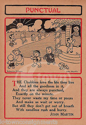 BEING PUNCTUAL ON TIME POEM ANTIQUE NURSERY RHYME GRAPHIC ILLUSTRATION PRINT - K-townConsignments