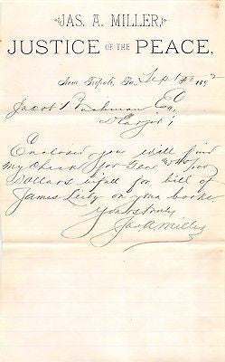 JAMES MILLER JUSTICE OF THE PEACE NEW TRIPOLI PA ANTIQUE AUTOGRAPH SIGNED LETTER - K-townConsignments