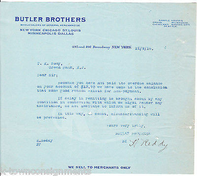 BUTLER BROTHERS WHOLESALERS NY H. REDDY AUTOGRAPH SIGNED ANTIQUE LETTERHEAD 1916 - K-townConsignments