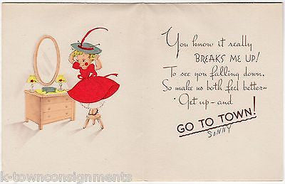 Cute Little Blond With An Axe Vintage Humorous Graphic Illustrated Get Well Card - K-townConsignments