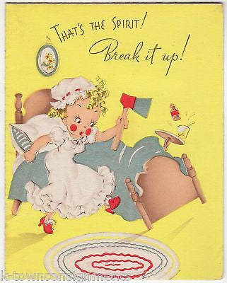 Cute Little Blond With An Axe Vintage Humorous Graphic Illustrated Get Well Card - K-townConsignments