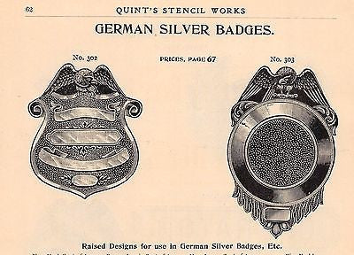 GERMAN POLICE & FIRE BADGES IN SILVER ANTIQUE SALES CATALOG ADVERTISING PAGE - K-townConsignments