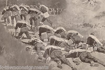 ARMY TAKES COVER CANNON BLAST ANTIQUE REMINGTON GRAPHIC ILLUSTRATION PRINT 1902 - K-townConsignments