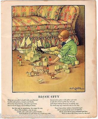 LITTLE BOY TOY SOLDIER BLOCKS ANTIQUE GRAPHIC ILLUSTRATION NURSERY POETRY PRINT - K-townConsignments