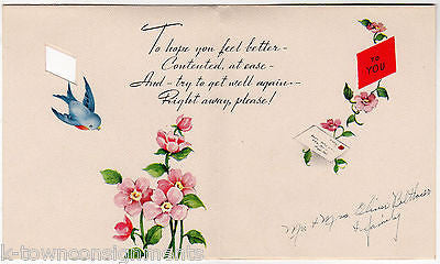 A Little Blue Birds At Your Mailbox Vintage Graphic Art Get Well Greetings Card - K-townConsignments