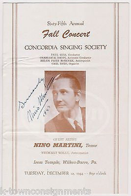 NINO MARTINI ITALIAN OPERA SINGER VINTAGE AUTOGRAPH SIGNED WWII CONCERT PROGRAM - K-townConsignments