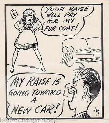 HUSBAND WIFE FIGHTING MARRIAGE HUMOR ORIGINAL SIGNED NEWS CARTOON INK SKETCH - K-townConsignments