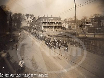 EARLY AMERICAN MARCHING BAND PARADE LARGE ANTIQUE ALBUMIN PHOTOGRAPH ON BOARD - K-townConsignments