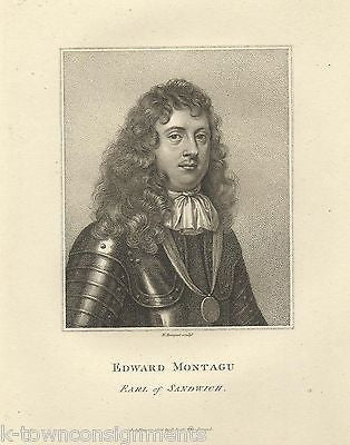 EDWARD MONTAGU EARL OF SANDWICH ENGLAND ANTIQUE PORTRAIT ENGRAVING PRINT 1806 - K-townConsignments