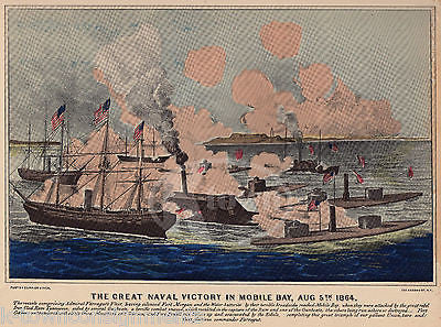 MOBILE BAY NAVAL BATTLE VINTAGE CIVIL WAR HISTORY GRAPHIC ILLUSTRATION PRINT - K-townConsignments