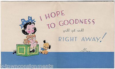 Cute Little Girl Hope Chest Vintage Graphic Illustrated Get Well Greetings Card - K-townConsignments