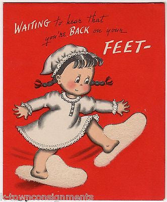 Back On Your Feet Cute Little Girl Vintage Graphic Get Well Greetings Card - K-townConsignments