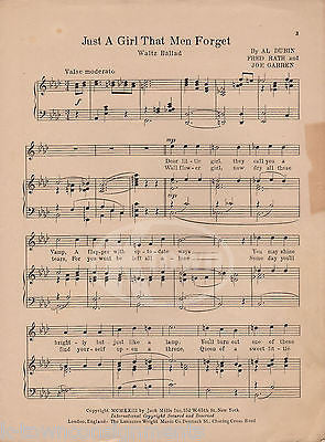 JUST A GIRL THAT MEN FORGET HARRIS & MOSS SONG GRAPHIC ART SHEET MUSIC 1923 - K-townConsignments