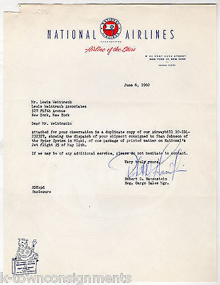 NATIONAL AIRLINES CARGO SALES VINTAGE AUTOGRAPH SIGNED AIRLINE LETTERHEAD 1960 - K-townConsignments