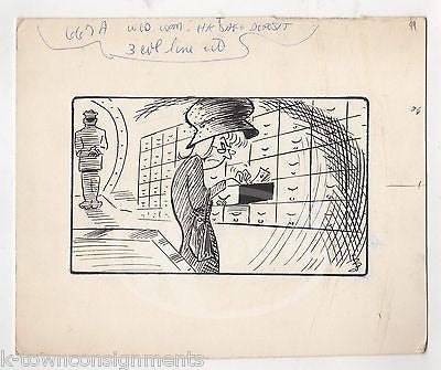 BANK VAULT SAFE DEPOSIT BOX HUMOR ORIGINAL CARTOONIST SIGNED INK DRAWING SKETCHE - K-townConsignments