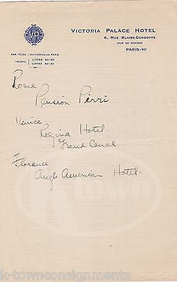 VICTORIA PALACE HOTEL  PARIS FRANCE ANTIQUE GRAPHIC STATIONERY LETTERHEAD 1920s - K-townConsignments