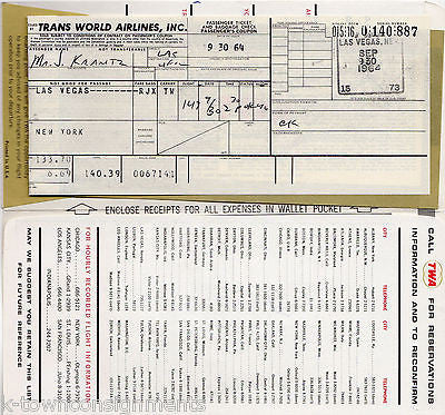 TWA AIRLINES VEGAS TO NEW YORK VINTAGE GRAPHIC ADVERTISING FLIGHT TICKET STUB - K-townConsignments