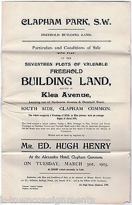 CLAPHAM PARK KLEA AVENUE LONDON ANTIQUE LAND SALE ADVERTISING BROADSIDE FLYER - K-townConsignments