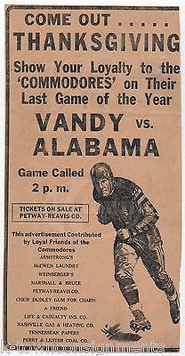 VANDERBILT V. ALABAMA EARLY COLLEGE FOOTBALL GRAPHIC ADVERTISING NEWS PRINT 1931 - K-townConsignments