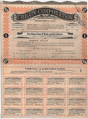 URBAIN SECURITIES CORPORATION DELAWARE ANTIQUE SIGNED STOCK CERTIFICATE 1926 - K-townConsignments