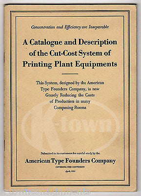 CUT-COST SYSTEM PRINTING PLANT EQUIPMENTS ANTIQUE TYPE FOUNDERS CATALOGUE BOOK - K-townConsignments