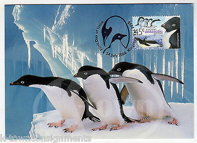 KINGSTON TAS PENGUINS AUSTRALIAN ANTARCTIC TERRITORY STAMPED UNUSED POSTCARD - K-townConsignments