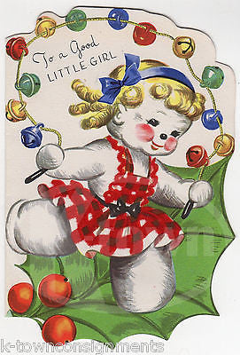 Cute Little Girl Snowman Jumping Rope Vintage Graphic Art Christmas Greetings - K-townConsignments