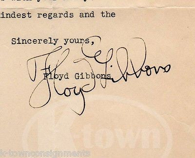 FLOYD GIBBONS WWI WAR CORRESPONDENT JOURNALIST AVIATOR AUTOGRAPH SIGNED LETTER - K-townConsignments