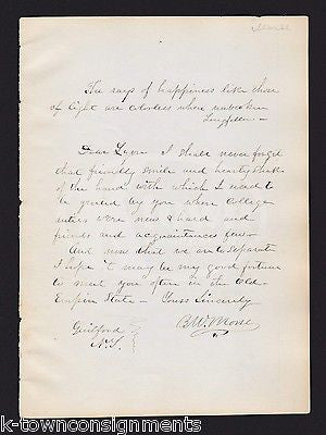 B. W. MORSE GUILFORD NY AUTOGRAPH SIGNED YALE COLLEGE LONGFELLOW QUOTE LETTER - K-townConsignments