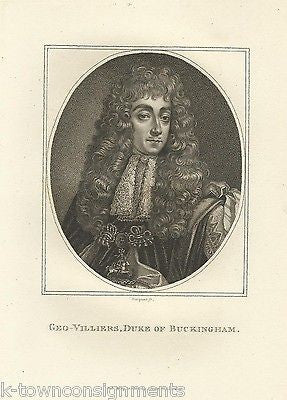 GEO-VILLIERS DUKE OF BUCKINGHAM ENGLAND ANTIQUE PORTRAIT ENGRAVING PRINT 1806 - K-townConsignments